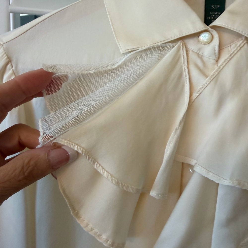 Ralph Lauren 100% Silk Ruffled Cream Blouse with Sheer Neck Detail - Picture 3 of 8